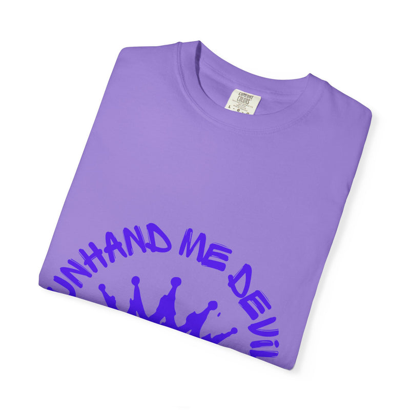 Unisex Garment-Dyed T-shirt with 'Unhand Me Devil' Graphic - Trendy Streetwear