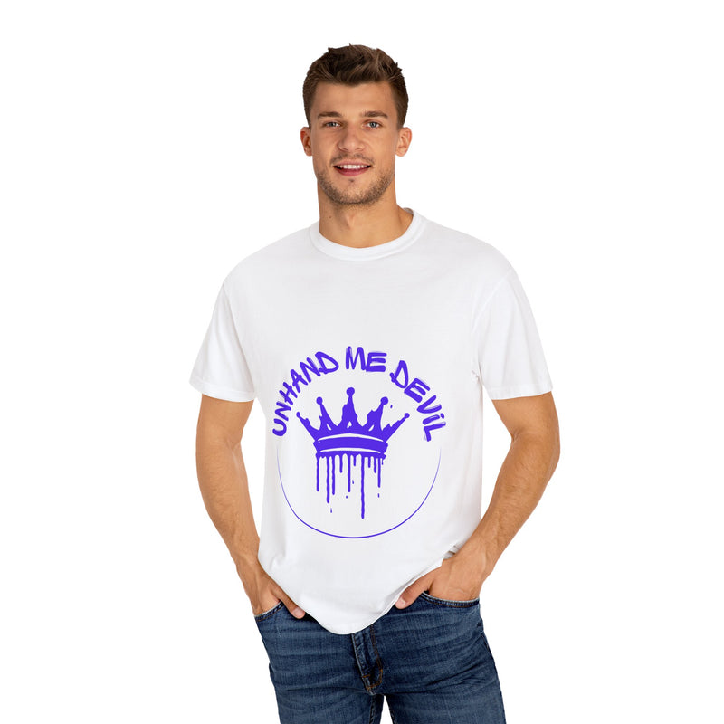 Unisex Garment-Dyed T-shirt with 'Unhand Me Devil' Graphic - Trendy Streetwear