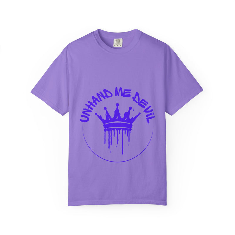 Unisex Garment-Dyed T-shirt with 'Unhand Me Devil' Graphic - Trendy Streetwear