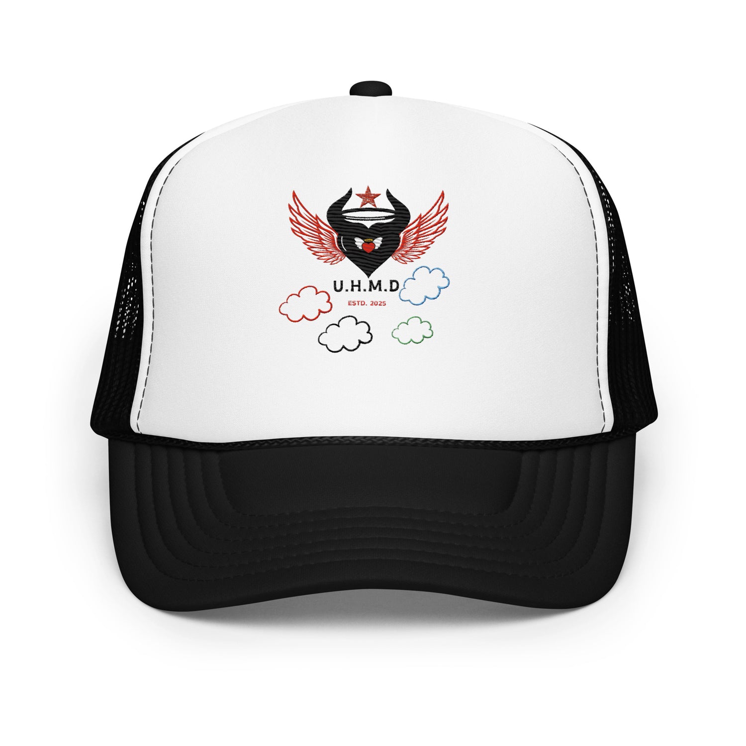 Foam trucker Hat Heart Clouds