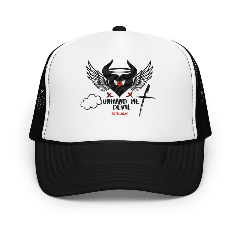 Foam trucker Hat Unhand Me Devil Cross And Heart