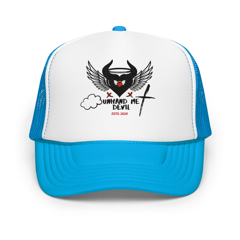 Foam trucker Hat Unhand Me Devil Cross And Heart