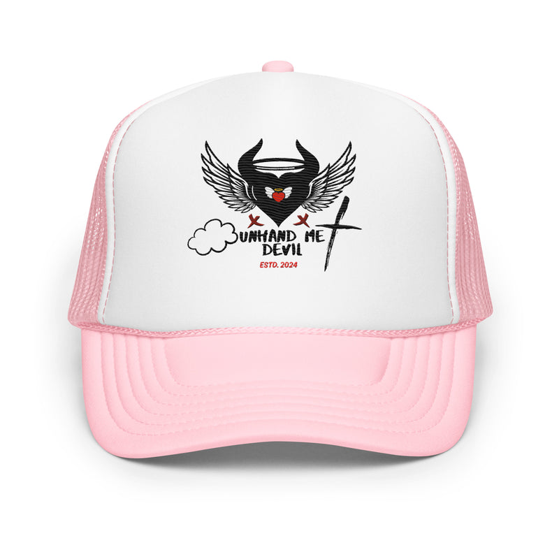 Foam trucker Hat Unhand Me Devil Cross And Heart