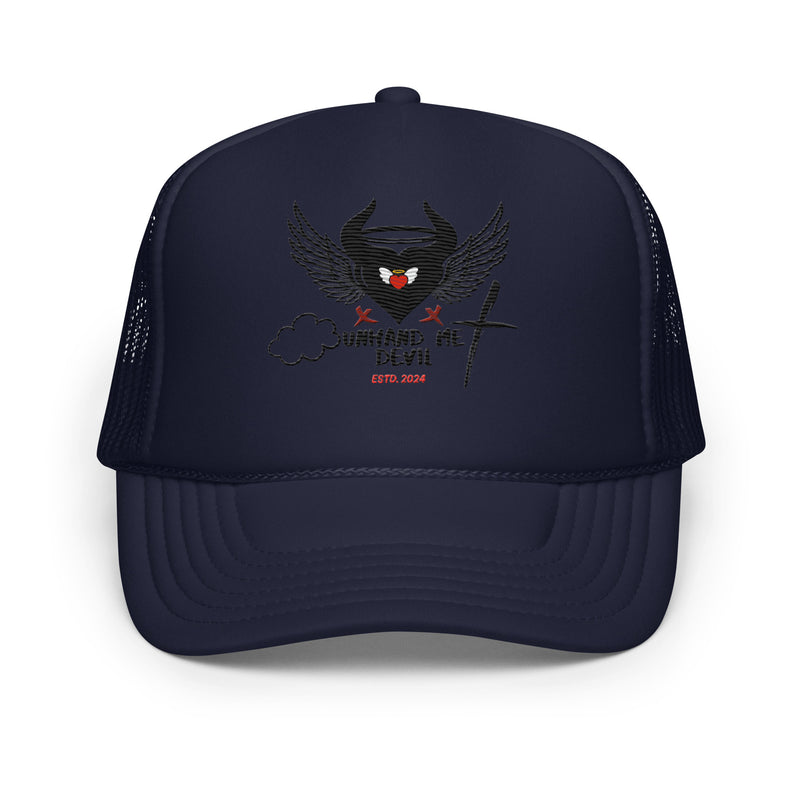 Foam trucker Hat Unhand Me Devil Cross And Heart