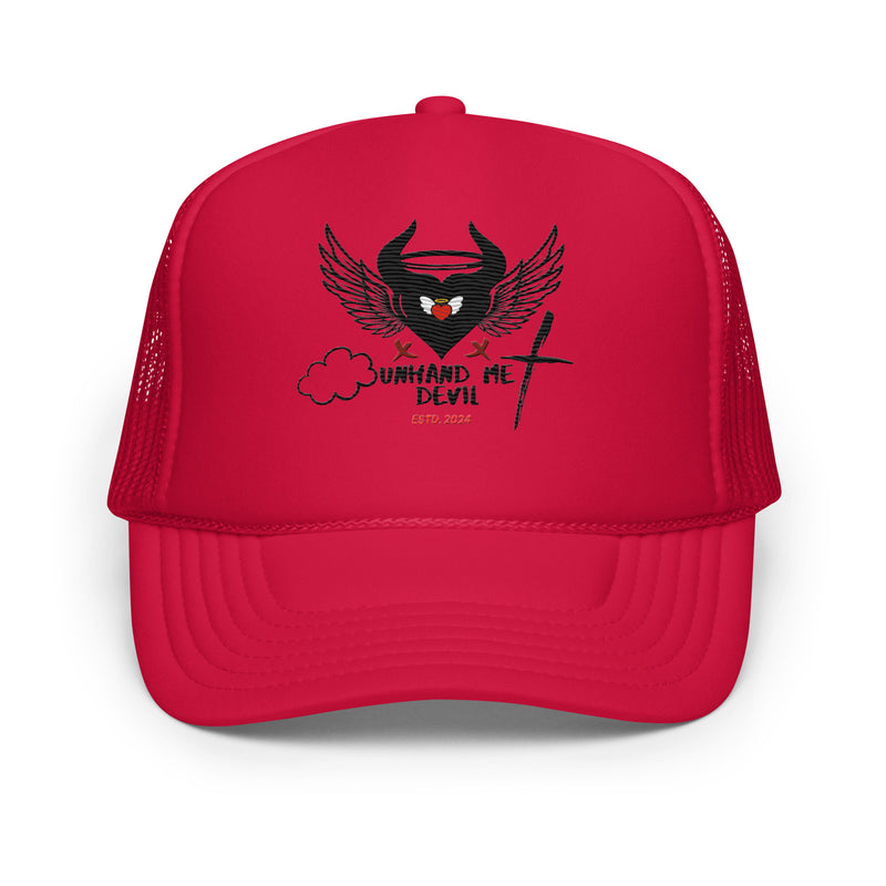 Foam trucker Hat Unhand Me Devil Cross And Heart