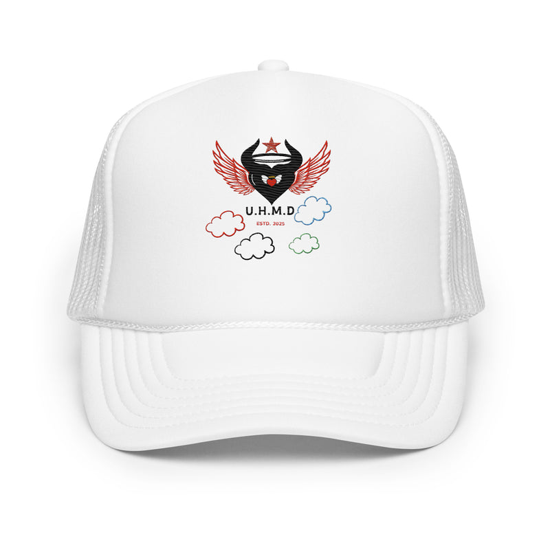 Foam trucker Hat Heart Clouds