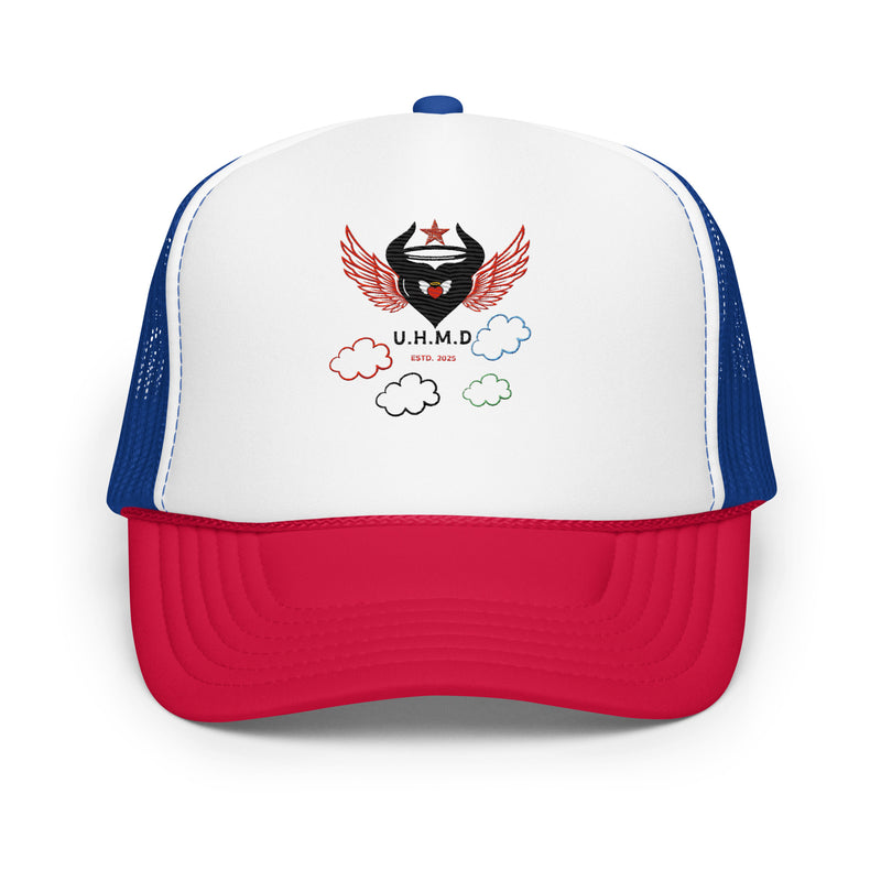 Foam trucker Hat Heart Clouds