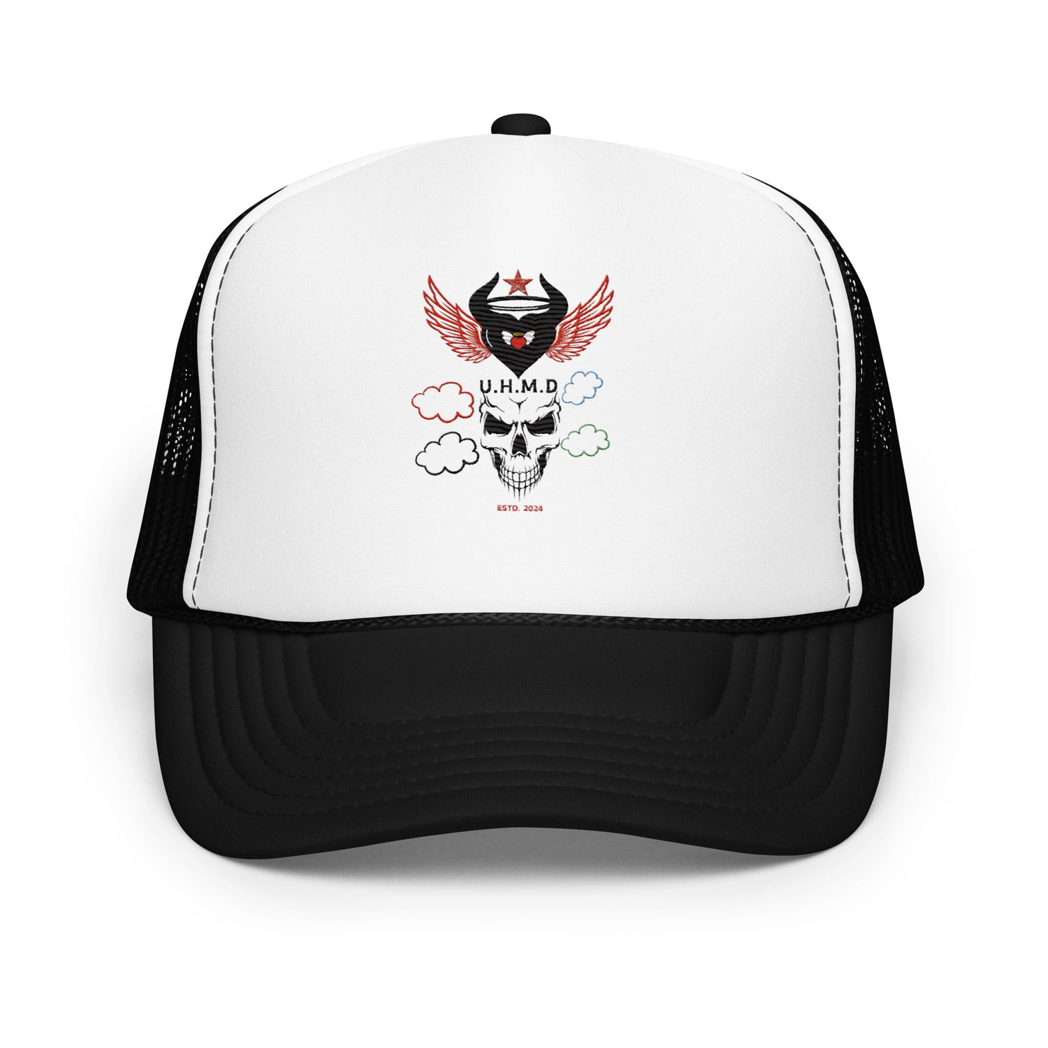 Foam trucker Hat Double Skull Heart