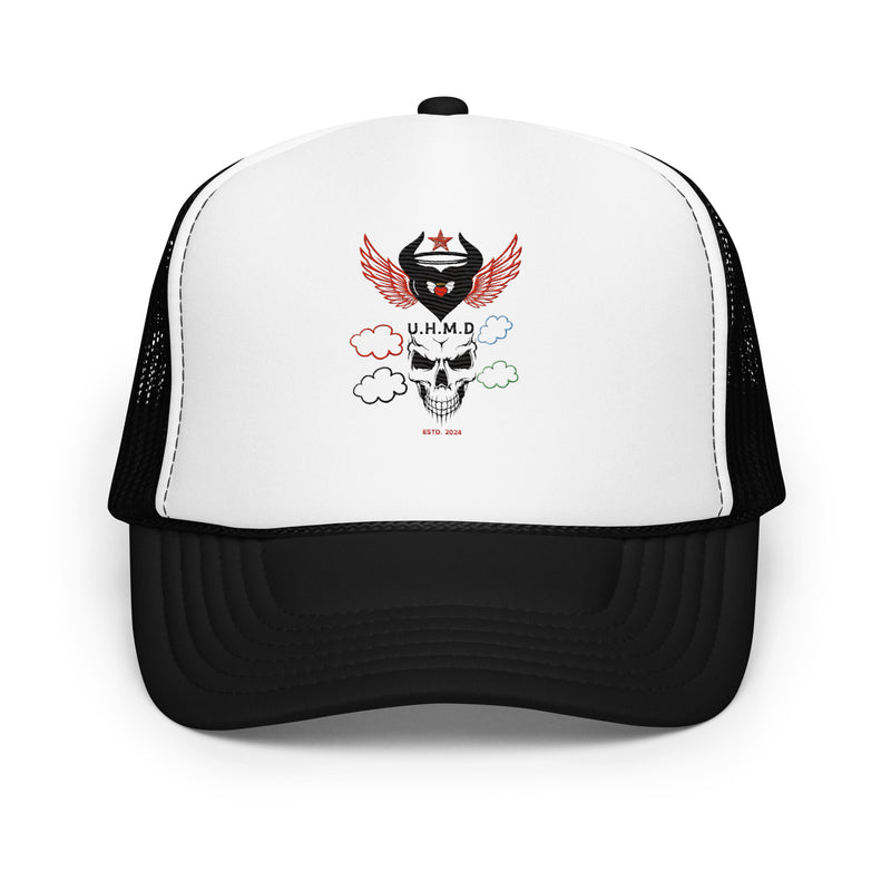 Foam trucker Hat Double Skull Heart