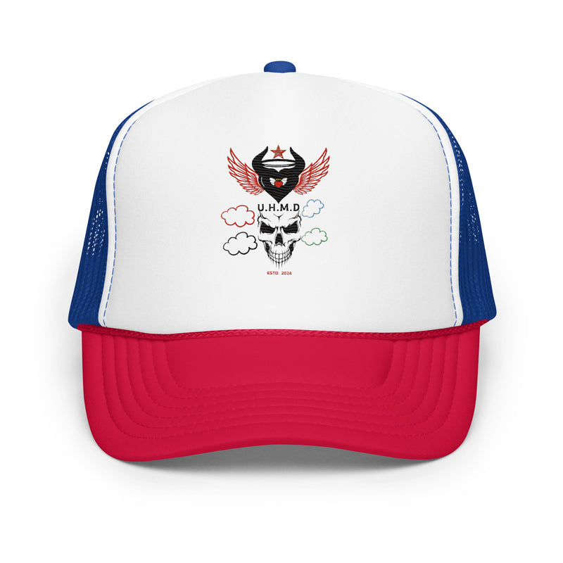 Foam trucker Hat Double Skull Heart